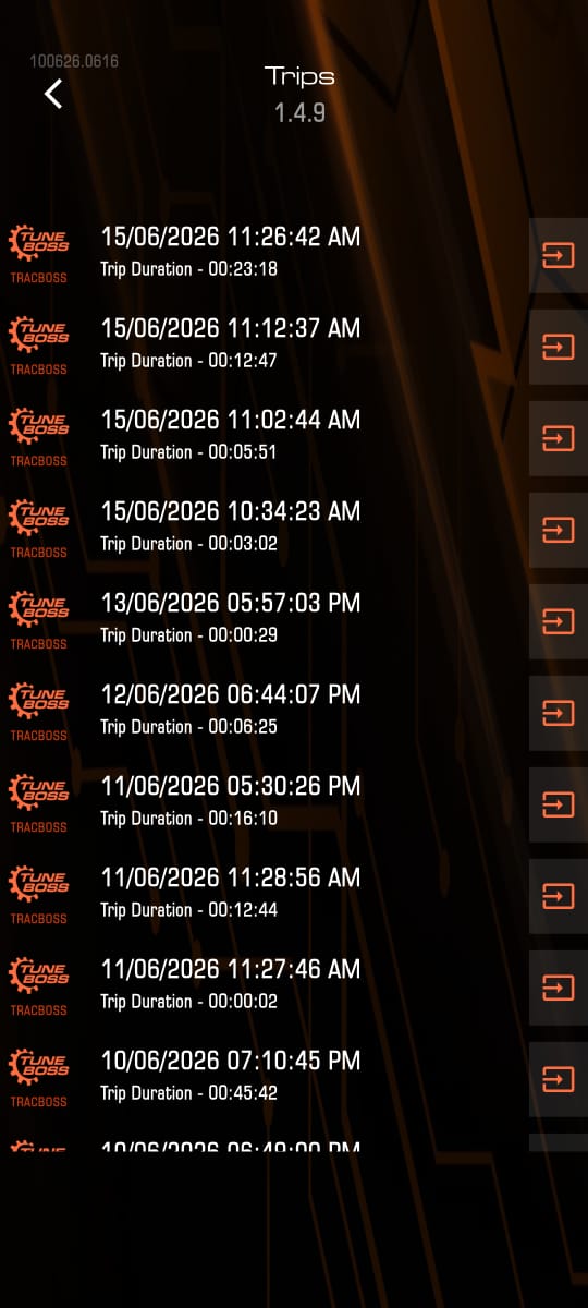 TuneBoss trips list screen
